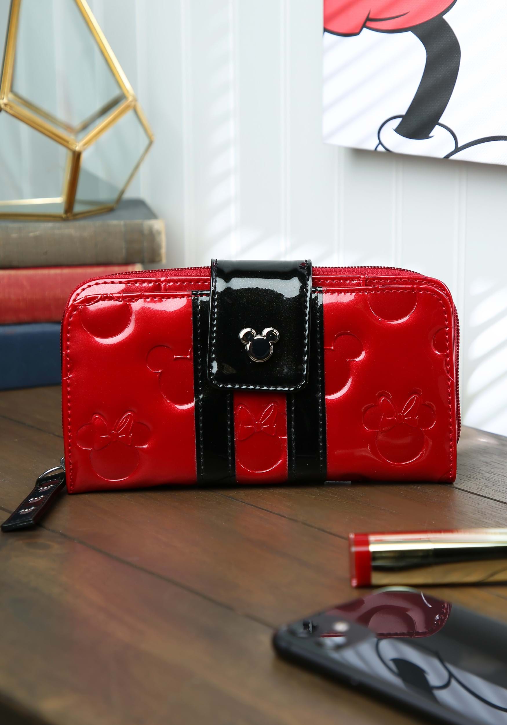 Loungefly Mickey And Minnie Red And Black Patent Embossed