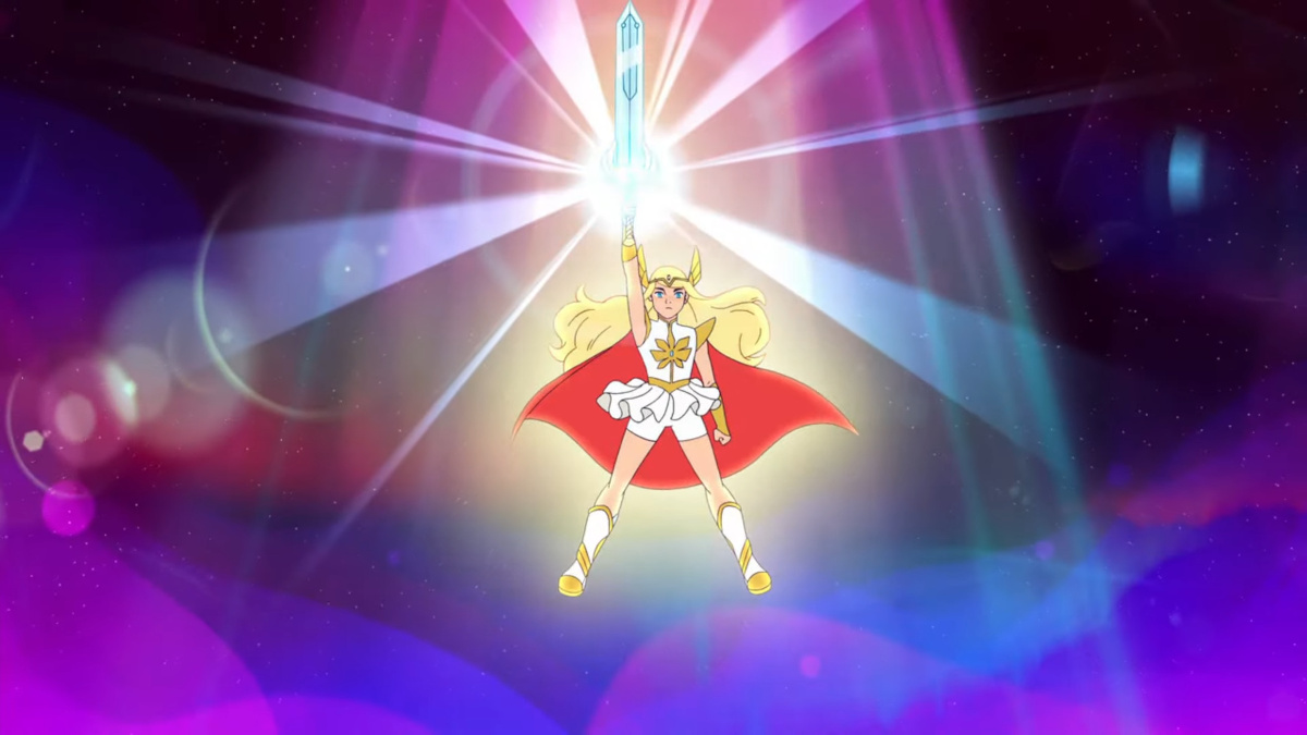Adora transforms into She-Ra in She-Ra and the Princesses of Power