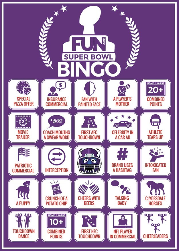 Bingo Card for the 2015 Super Bowl