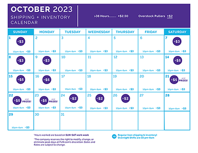 Warehouse Calendar October 2023