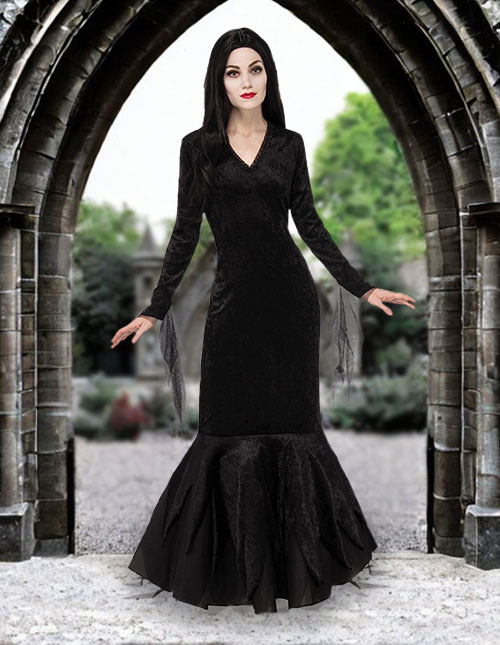 morticia addams kids costume