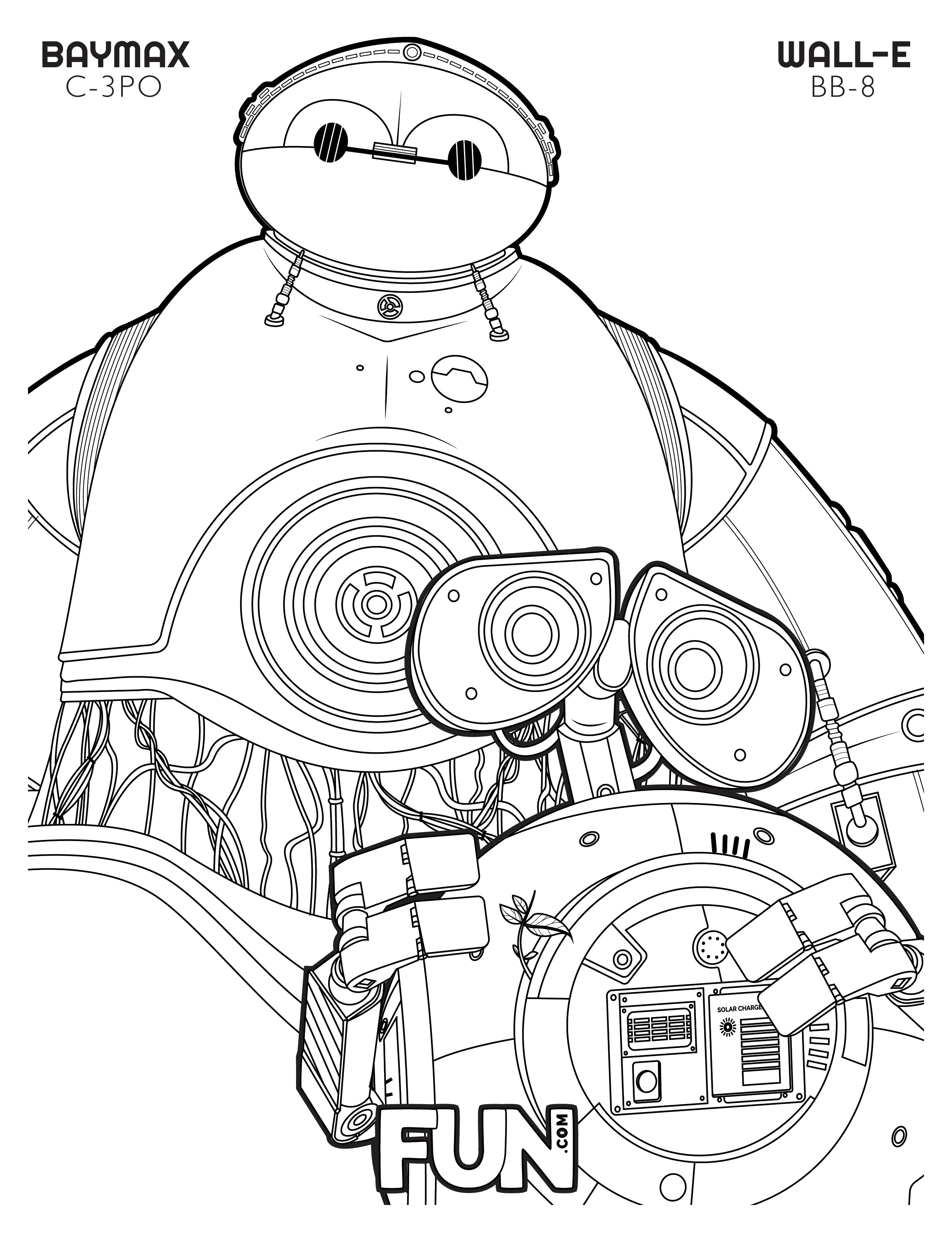 Wall-E BB-8 and Baymax C-3PO Coloring Page