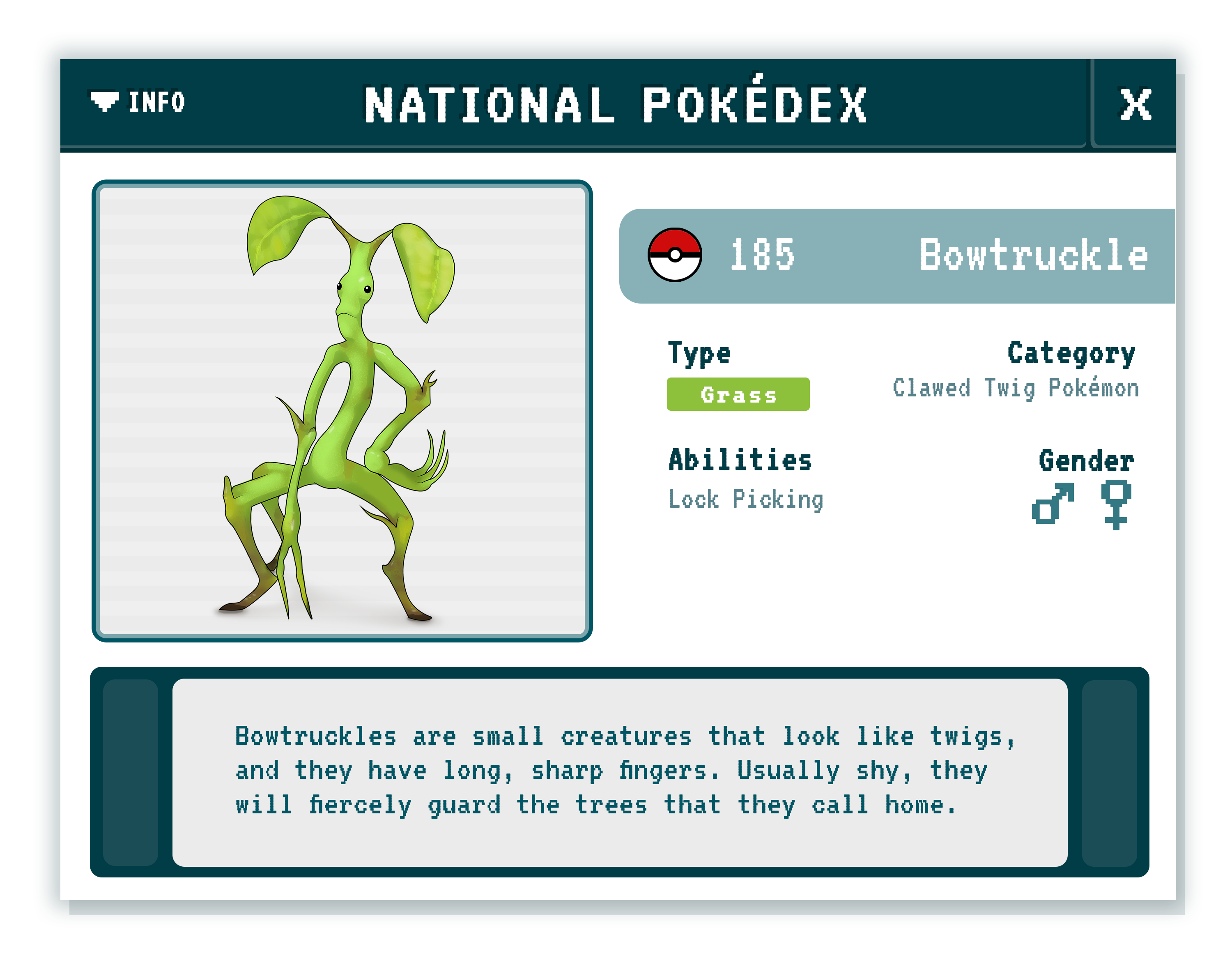 Bowtruckle Pokédex (Fantastic Beasts/Pokémon Mashup)