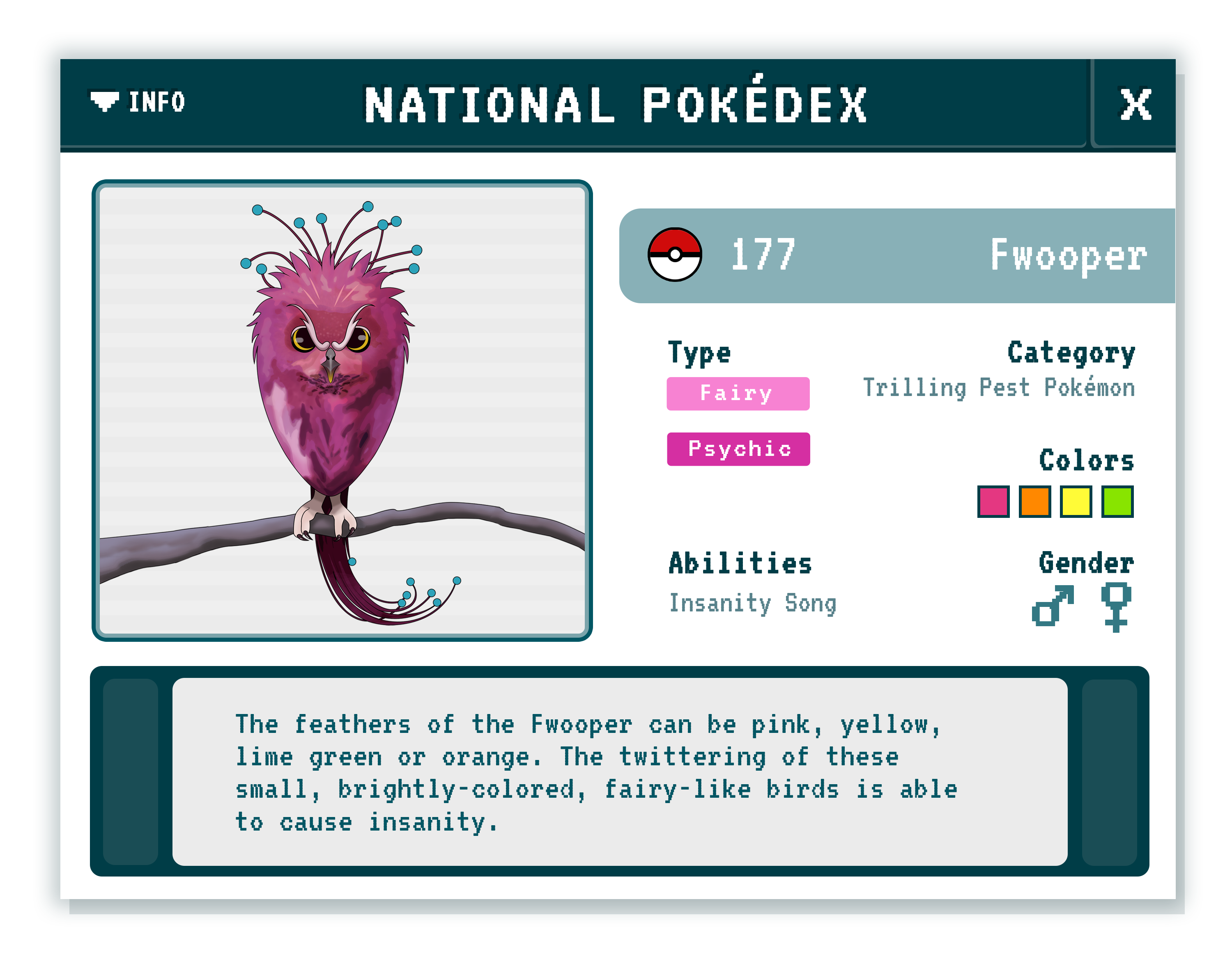Fwooper Pokédex (Fantastic Beasts/Pokémon Mashup)