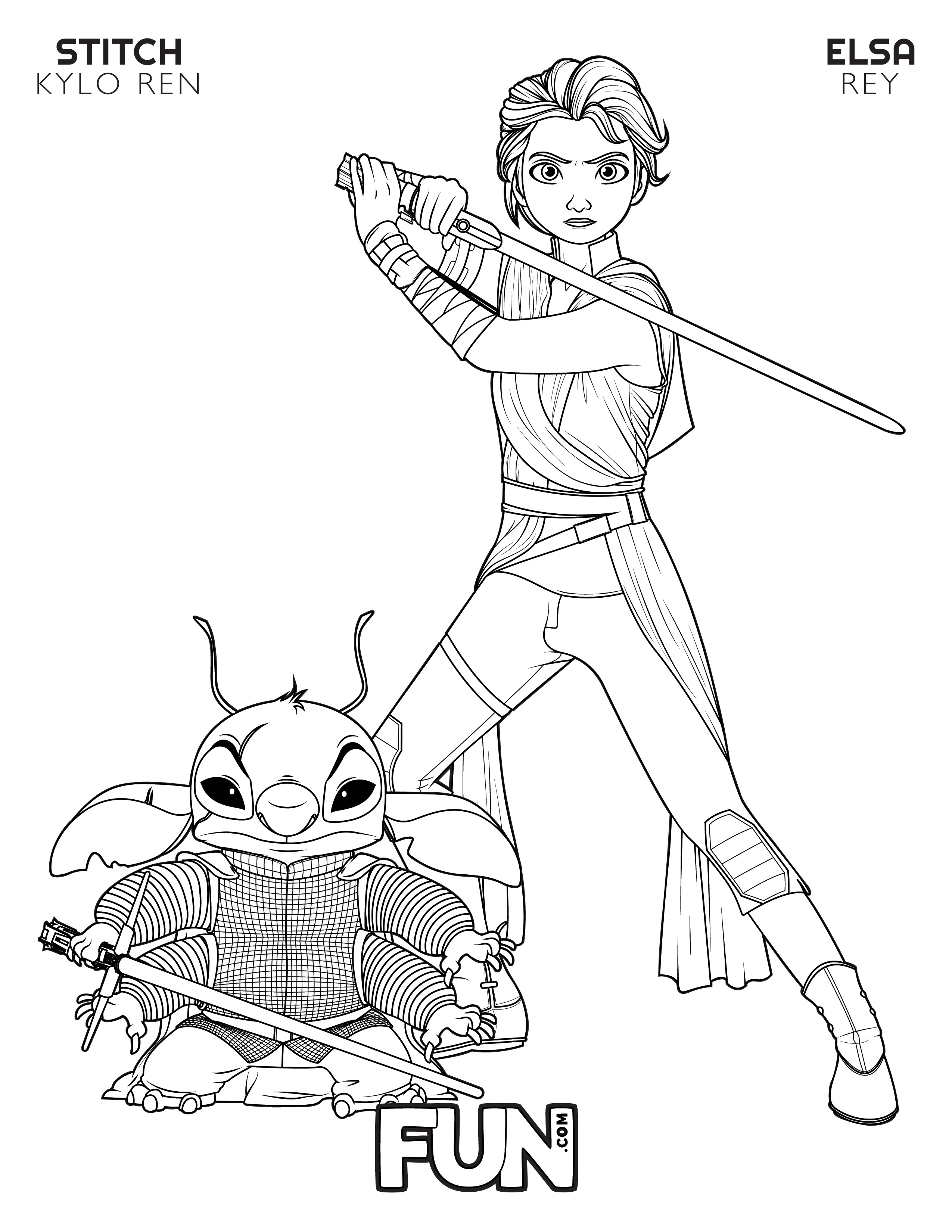 Elsa Rey and Stitch Kylo Ren Coloring Page