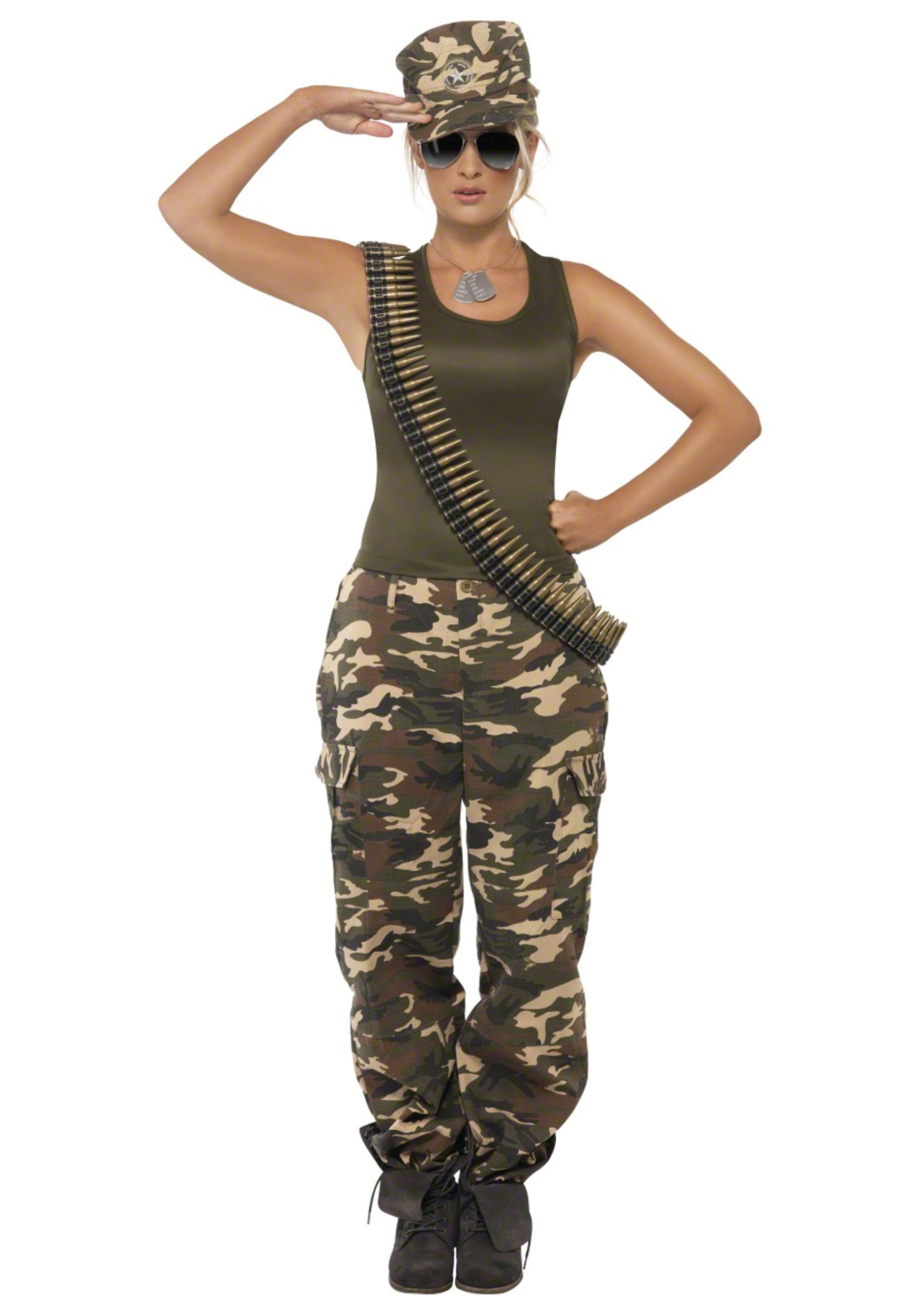 Photos - Fancy Dress Smiffys Womens Camo fatigues Soldier Costume Green SM35457