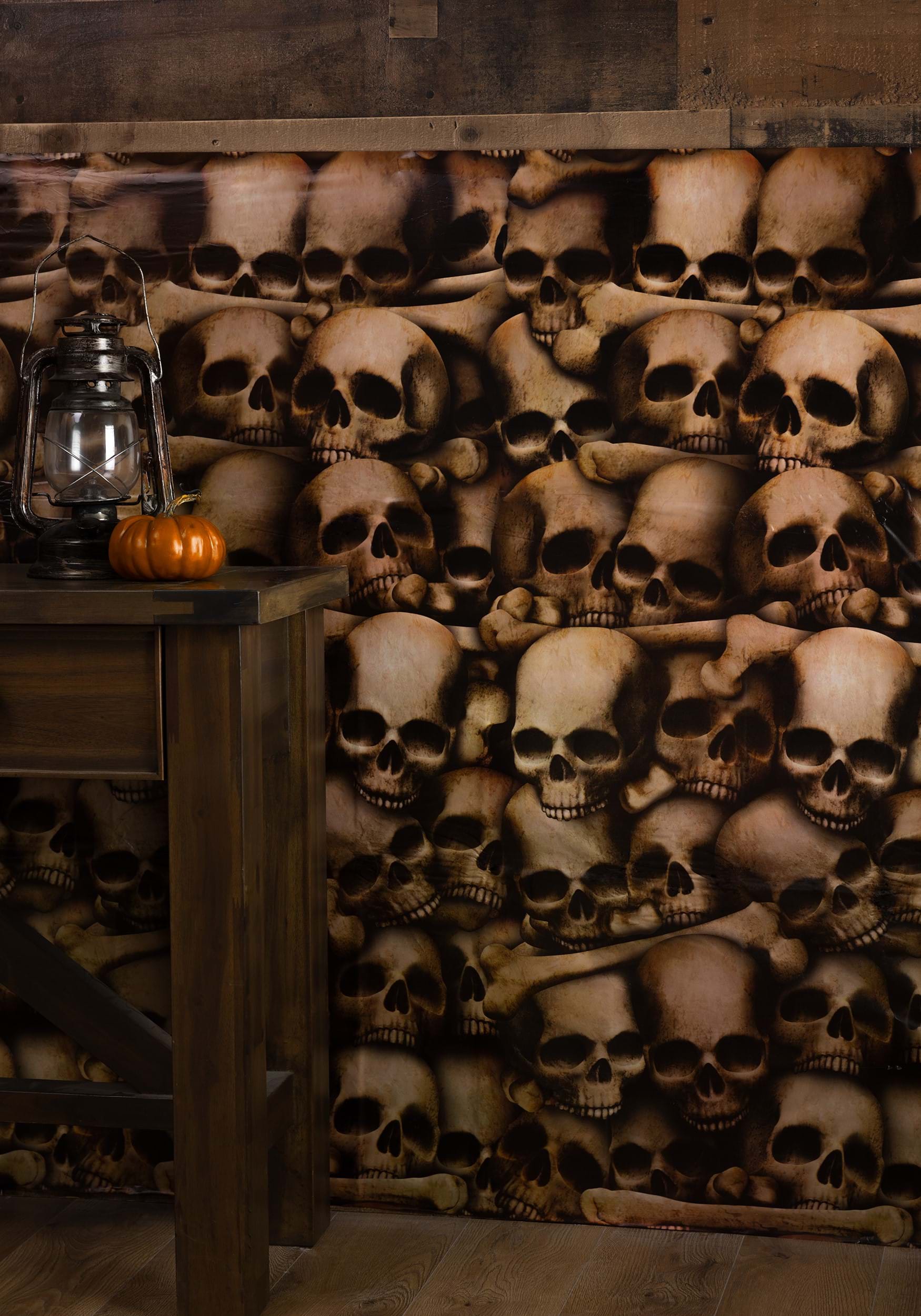 Backdrop: Wall of Skulls Catacombs Halloween Decoration