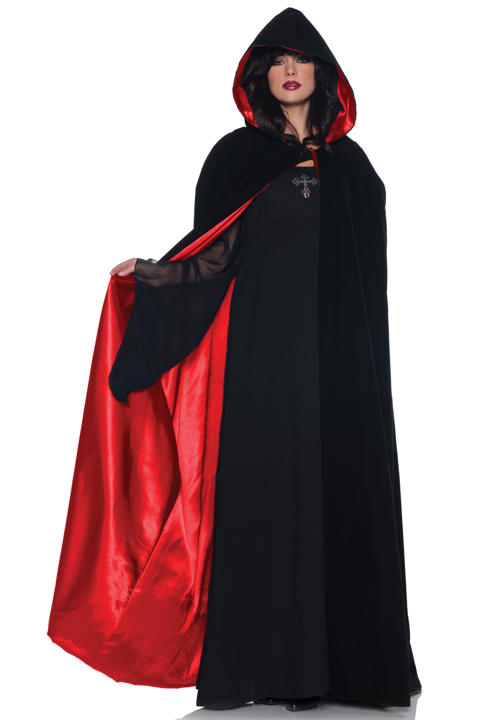 Adult Ladies Unisex Long Red Riding Hood Satin Cloak Cape Halloween Fancy Dress 