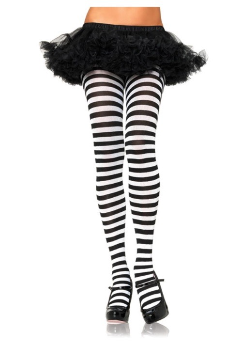 Black and White Plus Size Striped Tights