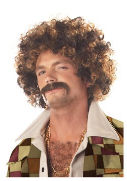 Disco Dirt Bag Wig and Mustache For Adults