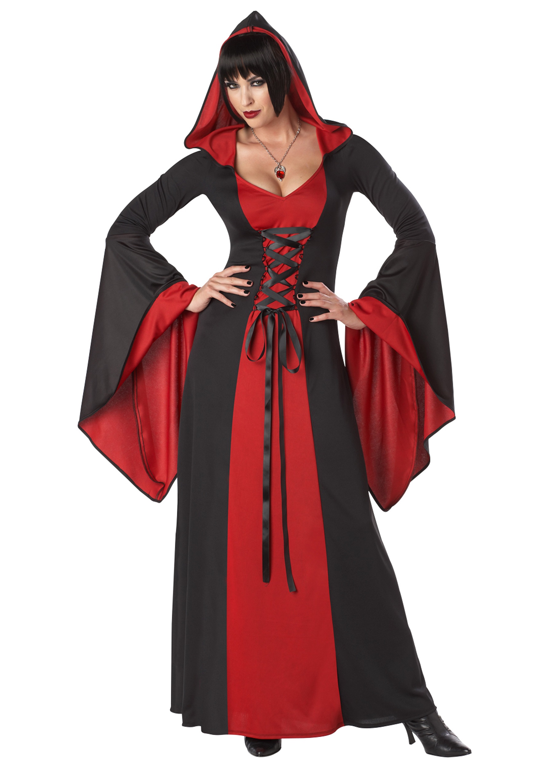 Adult Scarlet Temptress Cape Vampiress Witch Cloak Halloween Ladies Fancy Dress 