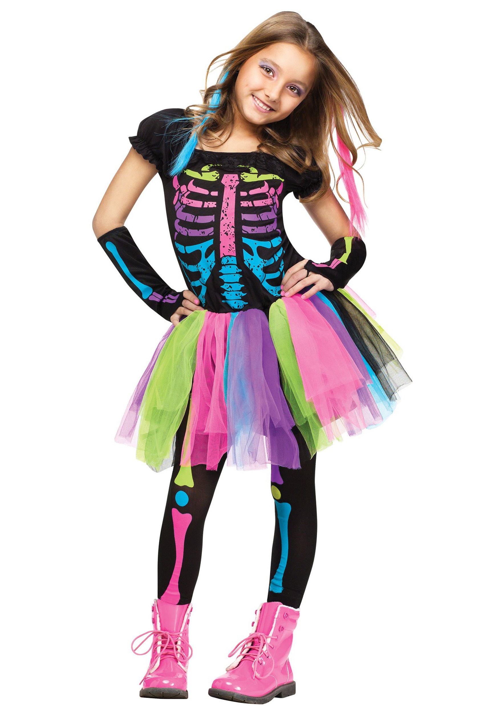 Photos - Fancy Dress Bones Fun World Funky Punky Girl's  Costume Black/Pink/Green FU1125 
