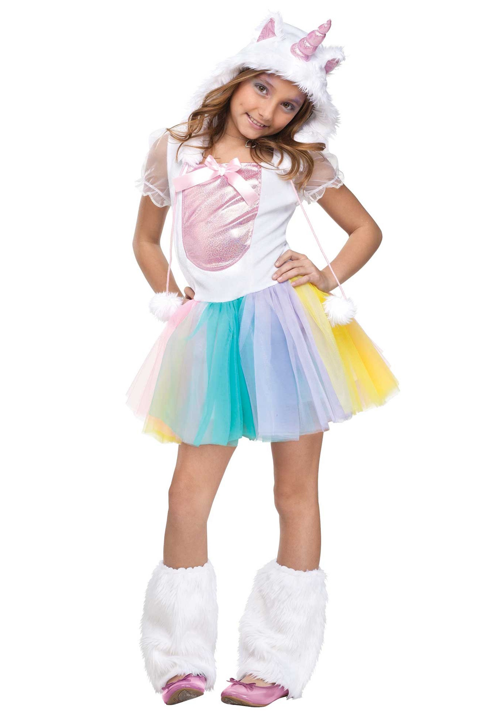 Photos - Fancy Dress Unicorn Fun World Girl's Rainbow  Costume White FU123162 