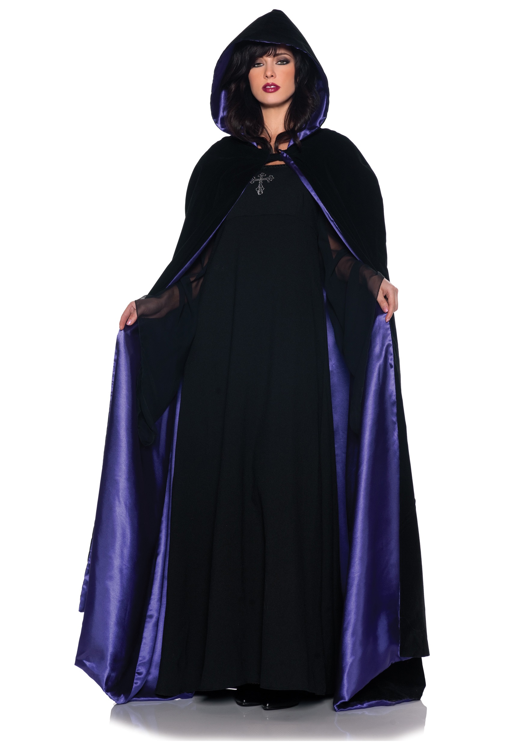 Womens Deluxe Velvet And Satin Hooded Cape 