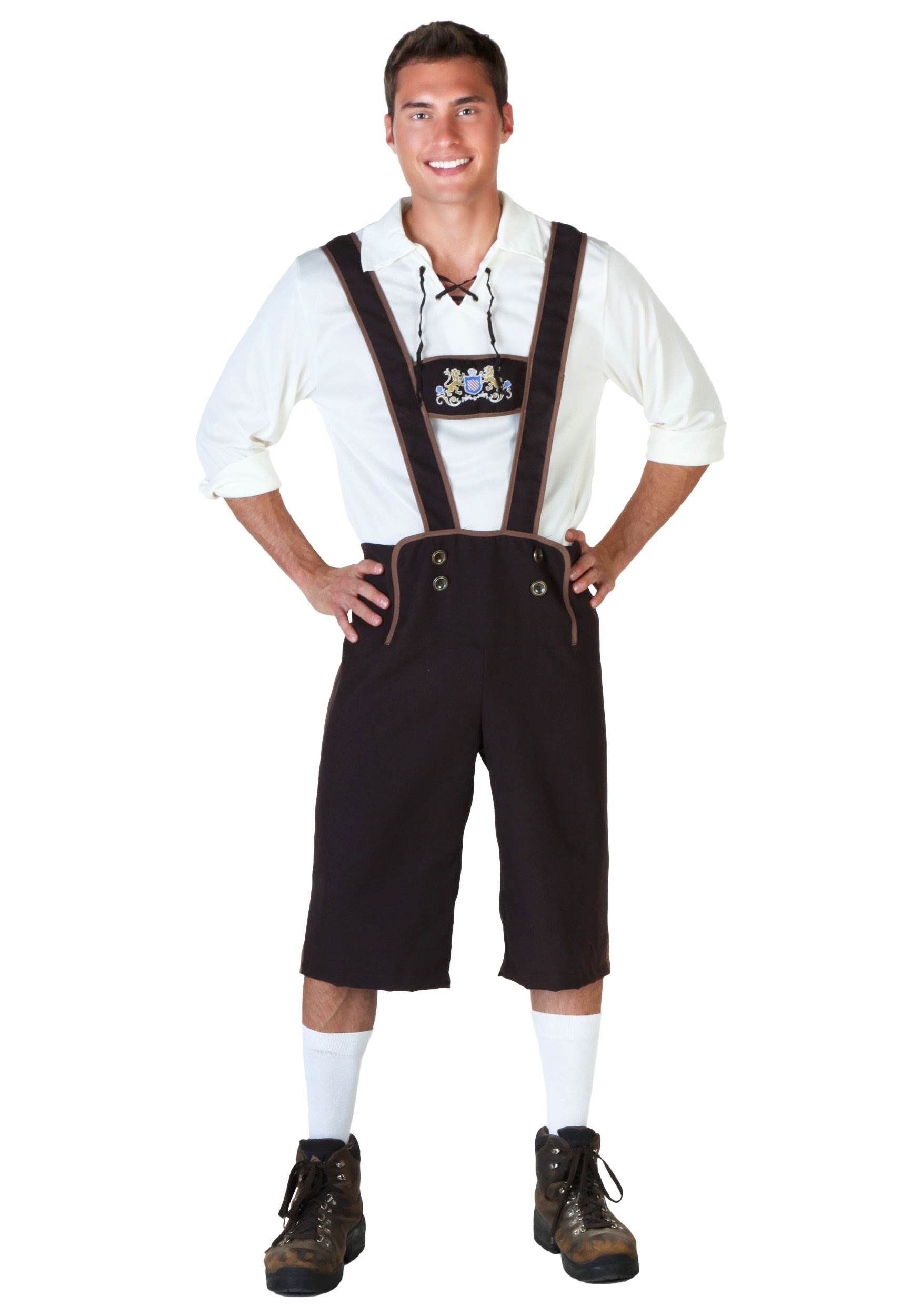 Photos - Fancy Dress GERMAN FUN Costumes Adult  Lederhosen Costume | Adult Costumes Brown/Wh 