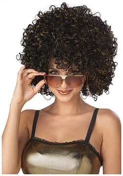 Womens Vintage Black and Gold Disco Wig