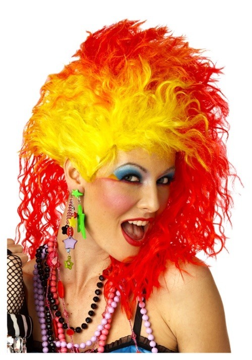 Womens Colorful 80s Glam Metal Wig