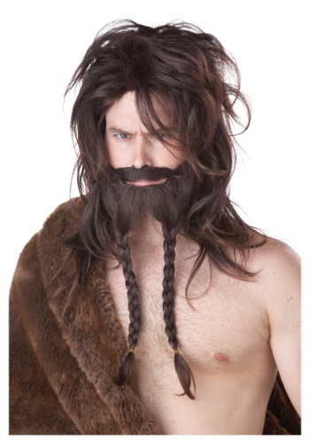 Mens Brown Viking Beard Mustache and Wig Set