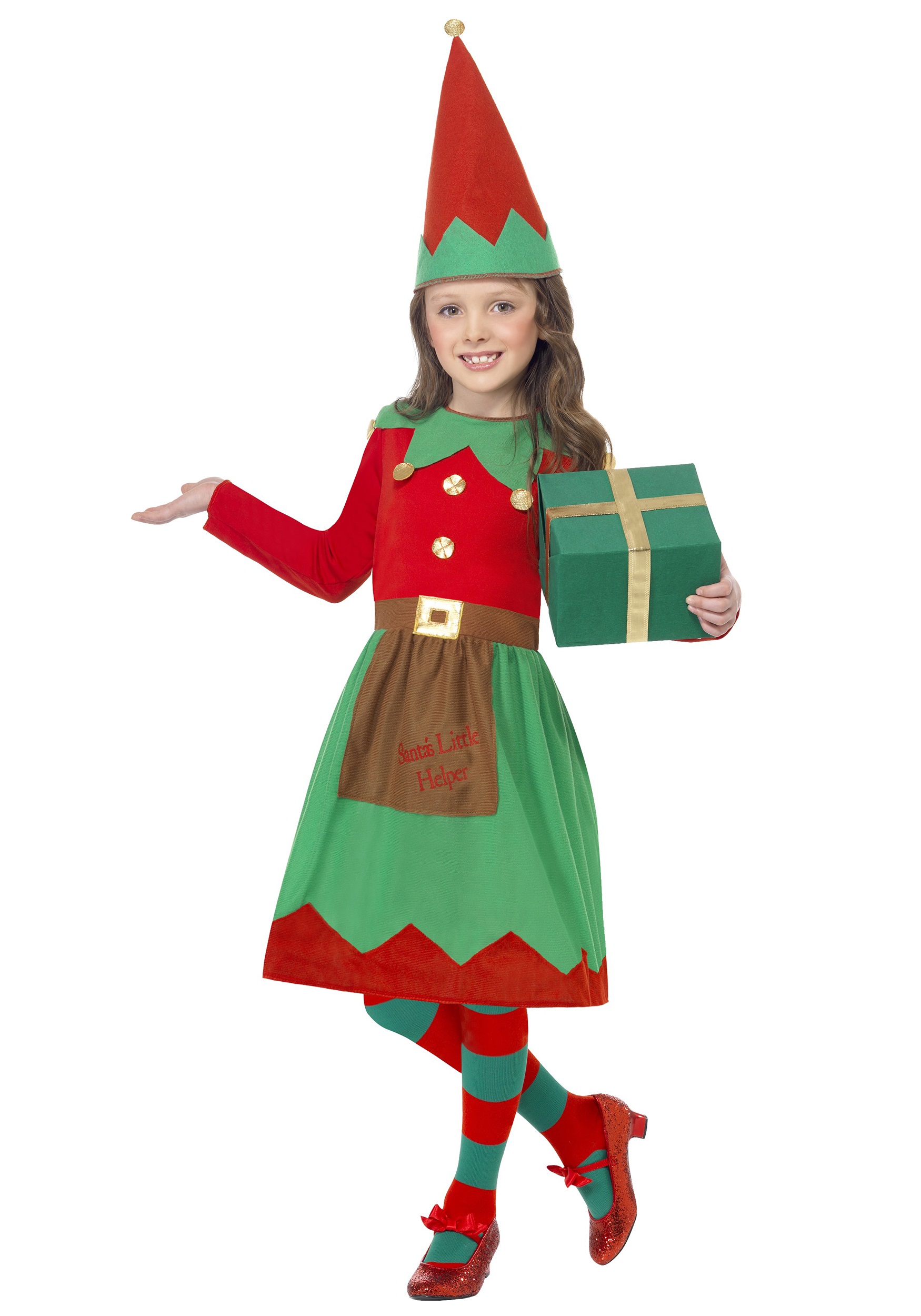 Photos - Fancy Dress Helper Smiffys Girls Santa's Little  Costume Green/Red SM39104 
