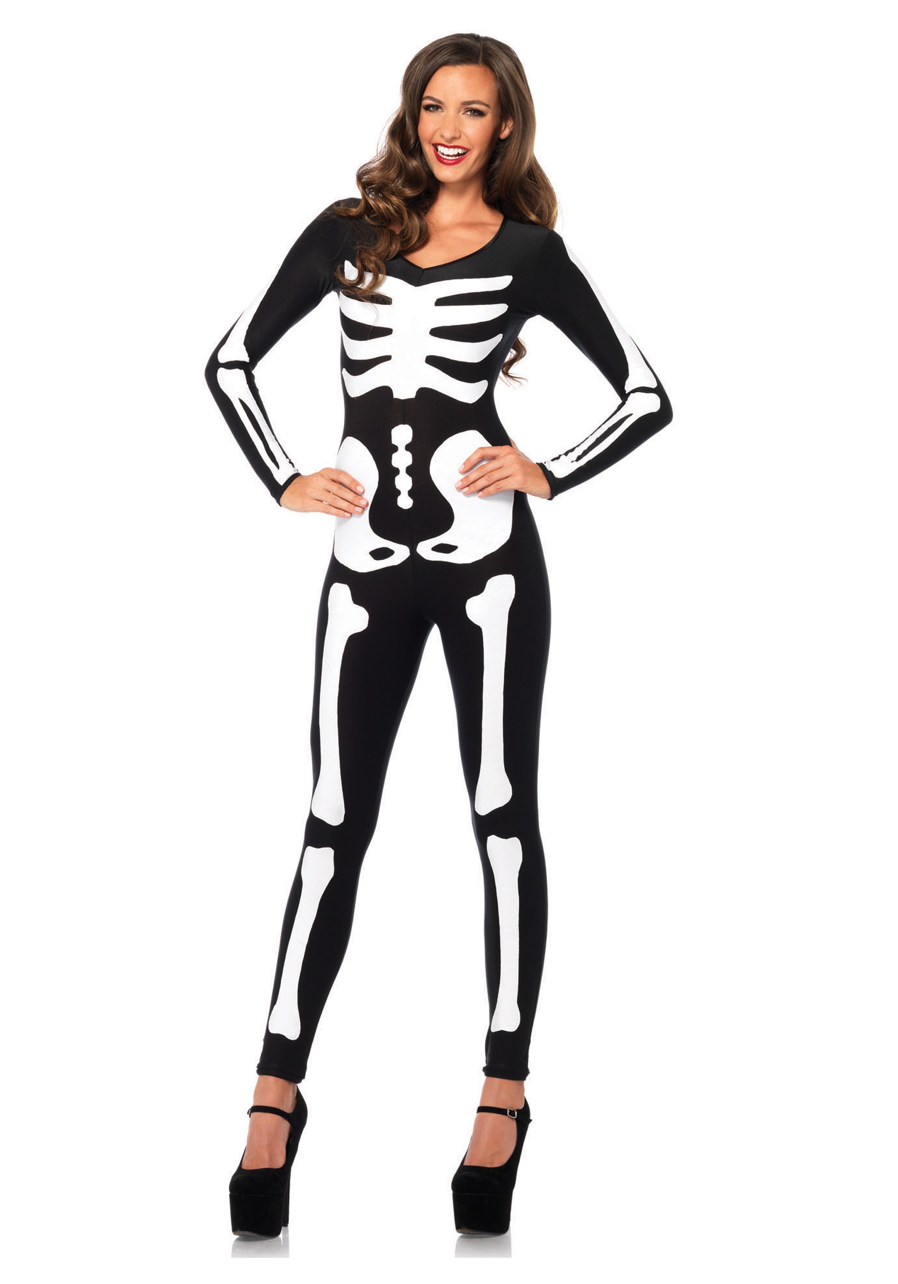 Set of Skeleton costume Human bones on bodysuit front back view