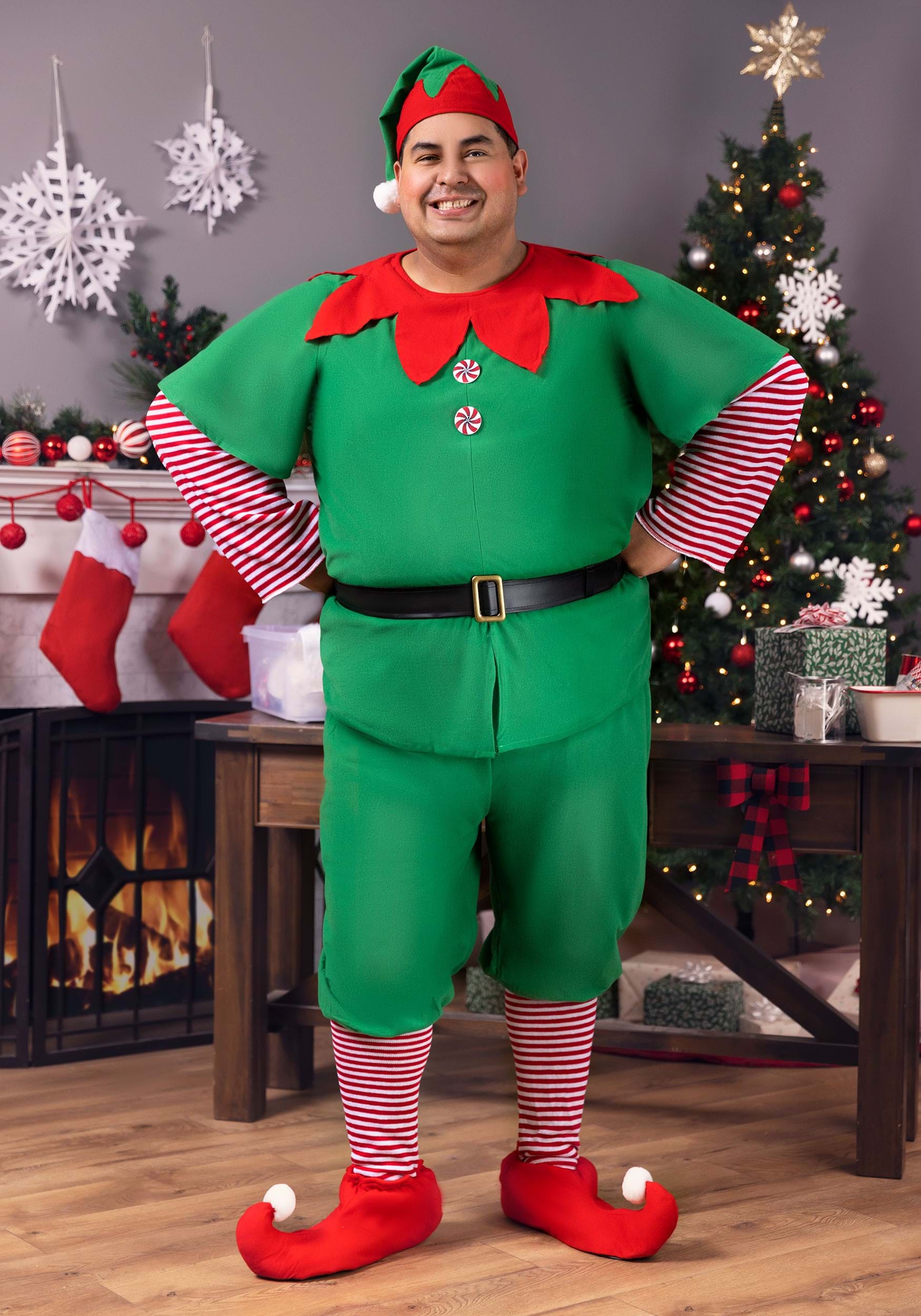 Photos - Fancy Dress Holiday FUN Costumes Plus Size Elf Costume for Adults Green/Red FUN2173PL 