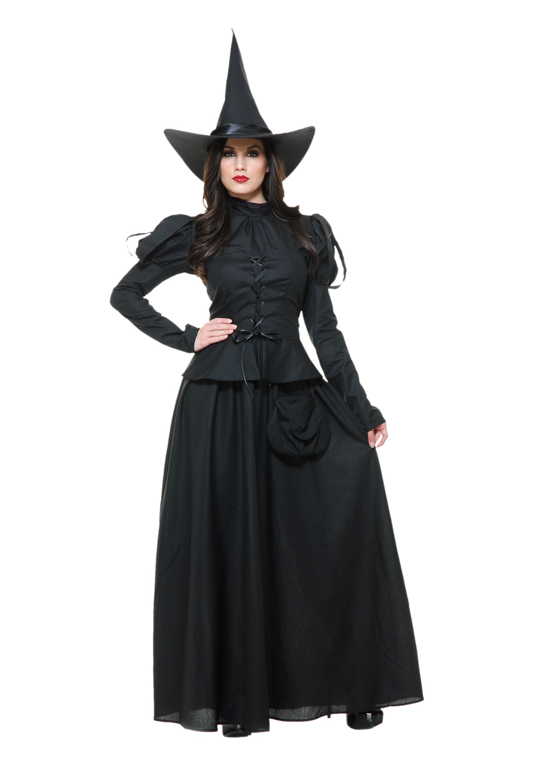 Ladies Long Black Wicked Witch Costume dress hat & cape Halloween costume