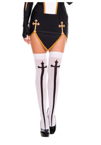 Gothic Cross Opaque Thigh High Stockings