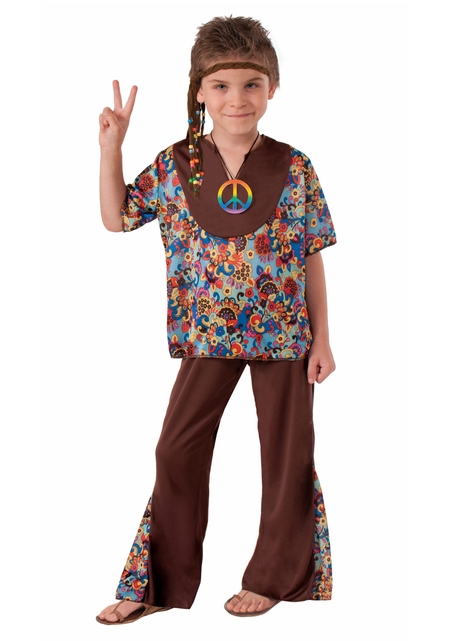 Photos - Fancy Dress Forum Novelties, Inc Boy's Peace Hippie Costume | Boy's Costumes Brown/