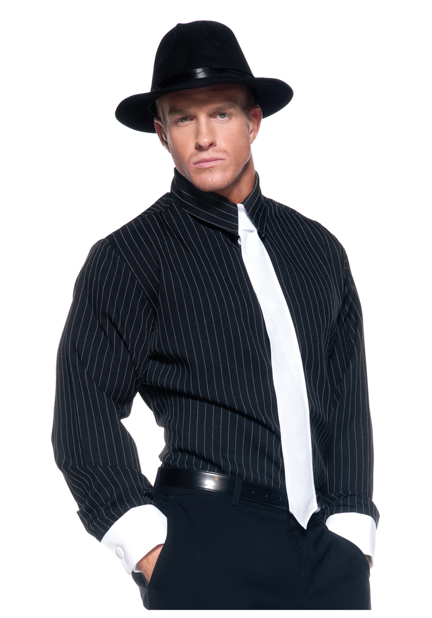Photos - Fancy Dress Underwraps Striped Gangster Costume Shirt Black/White UN29116