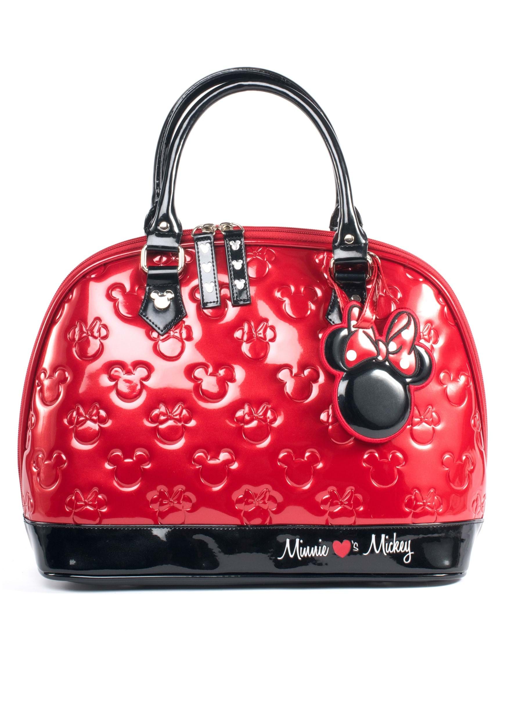 Loungefly Mickey and Minnie Red and Black Patent Embossed Bag