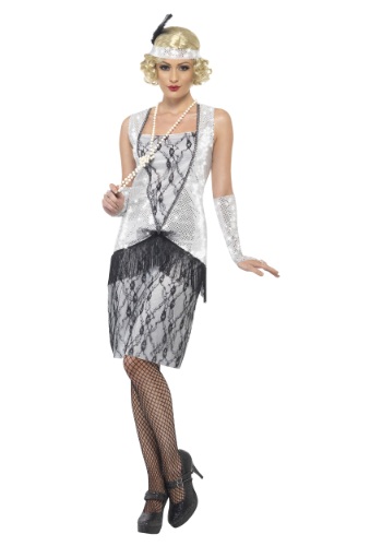 1920s Silver Flapper Costume For Adults