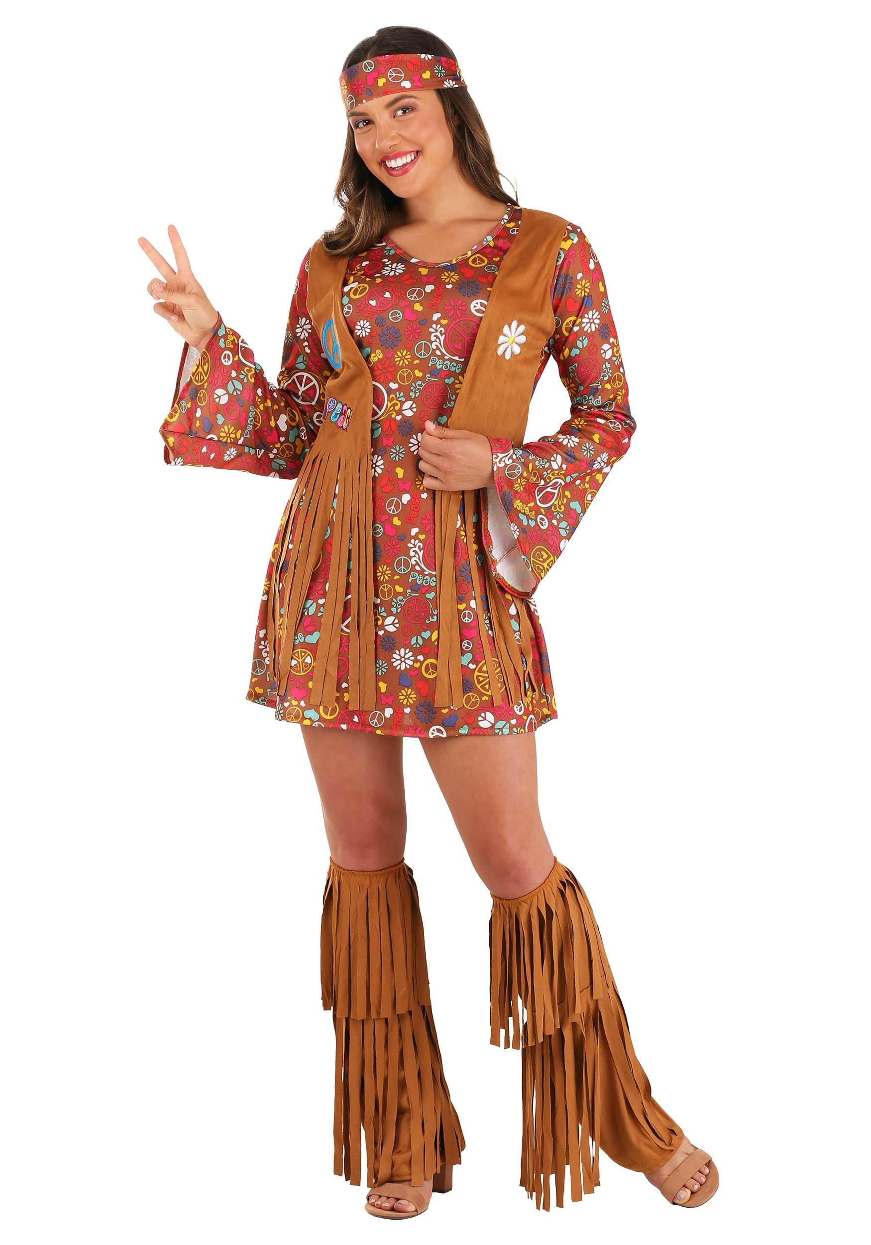 Photos - Fancy Dress Peace Fun World  & Love Hippie Costume for Women Pink/Yellow FU123454 