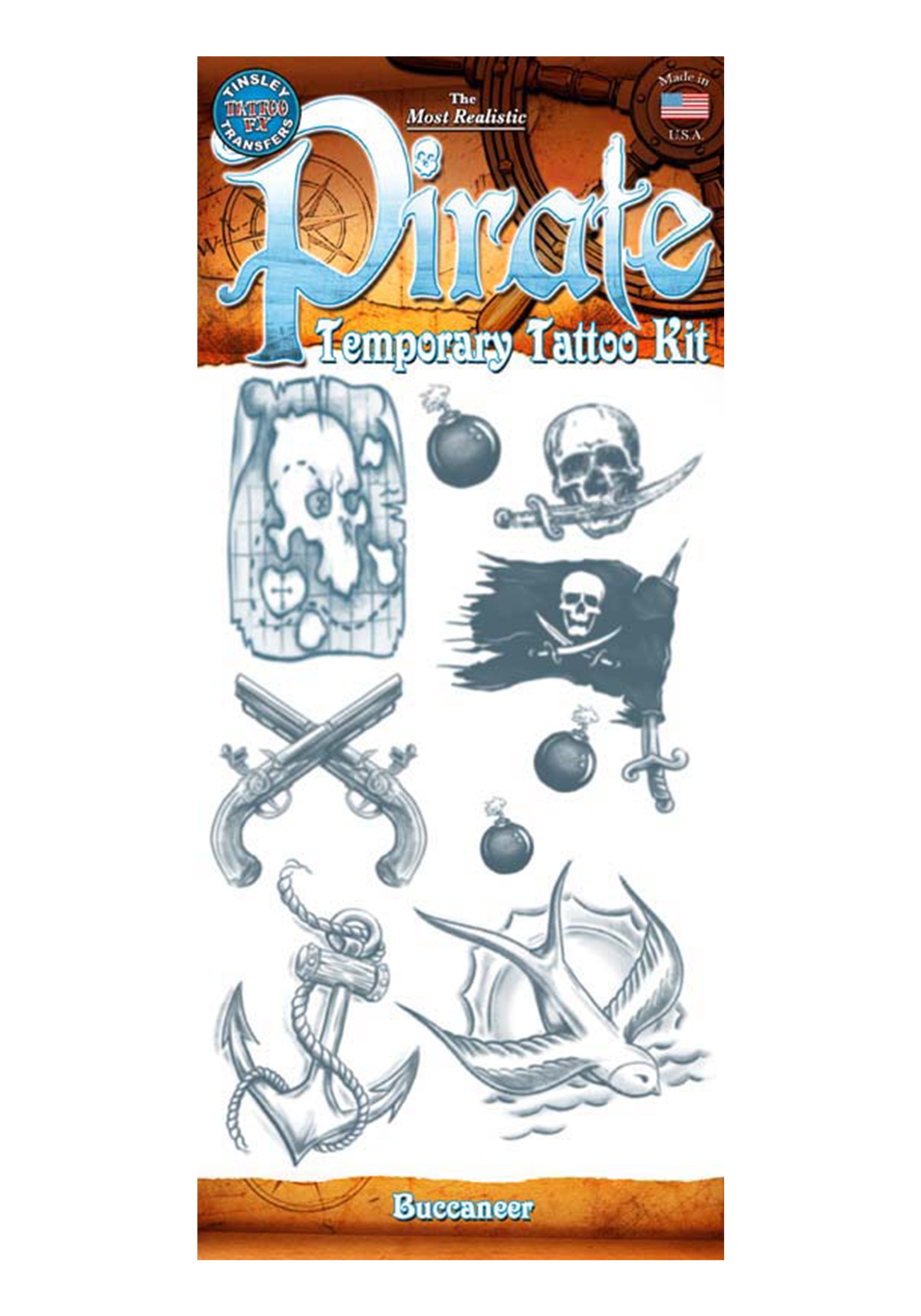 Pirate Buccaneer Tattoo Temporary Kit
