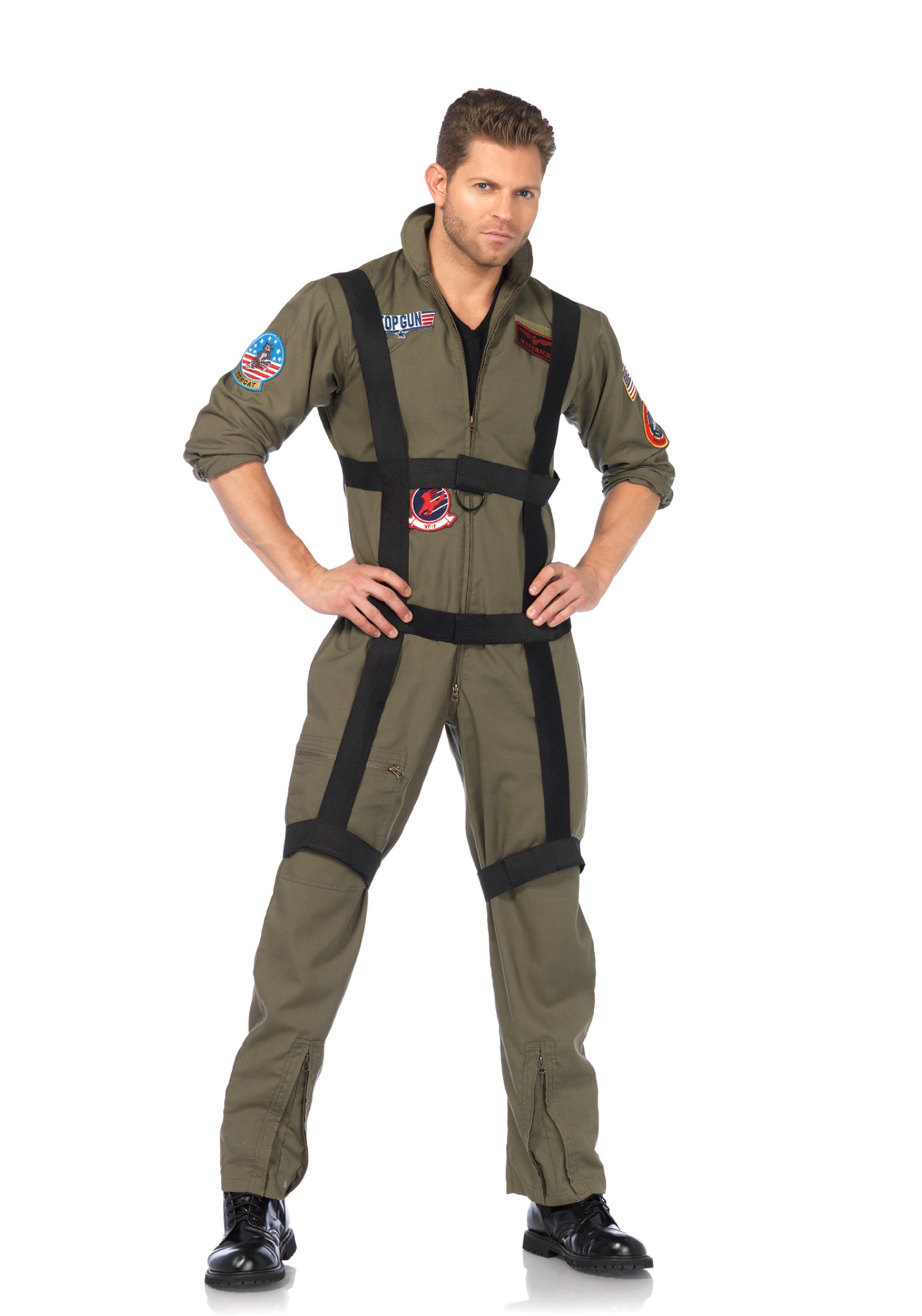 Adult Men Top Gun Jumpsuit Costume with Harness