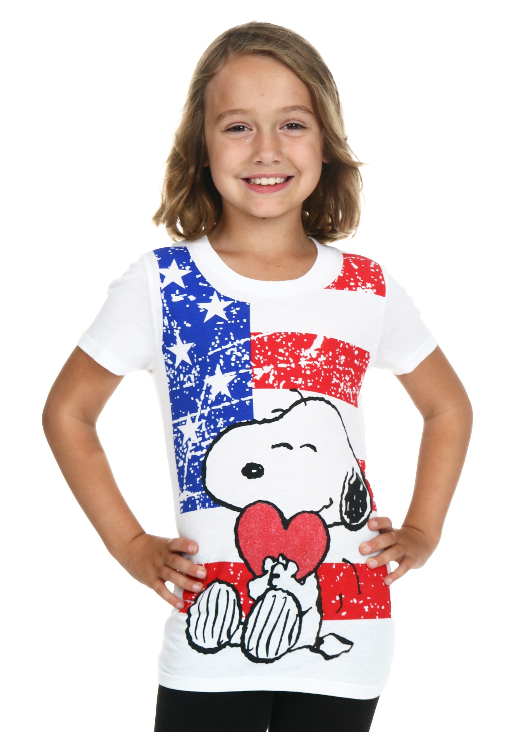 Tween Peanuts Snoopy Hearts America T-Shirt