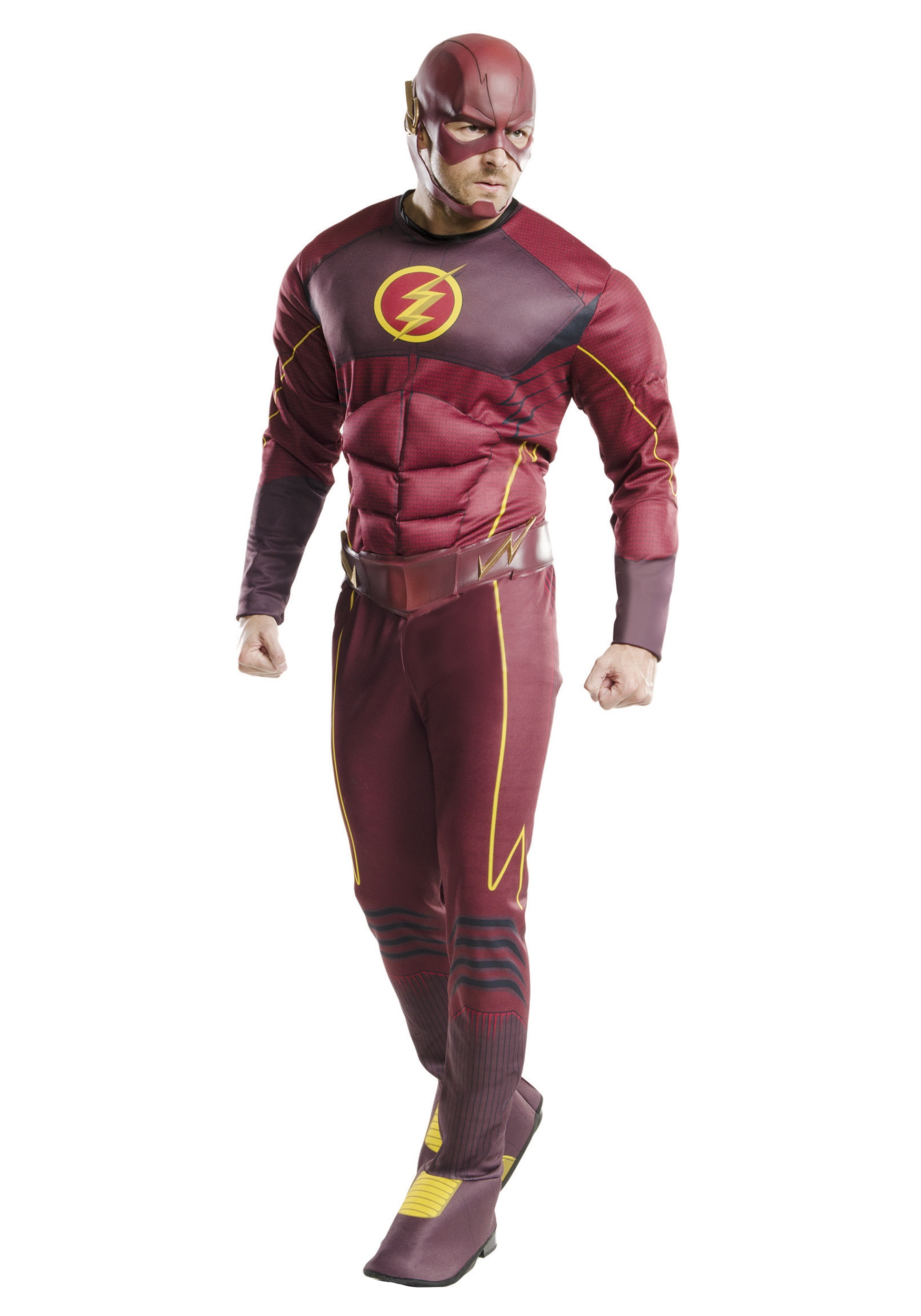 Deluxe The Flash Mens Fancy Dress Muscle Superhero Comic Adults Costume Outfit 