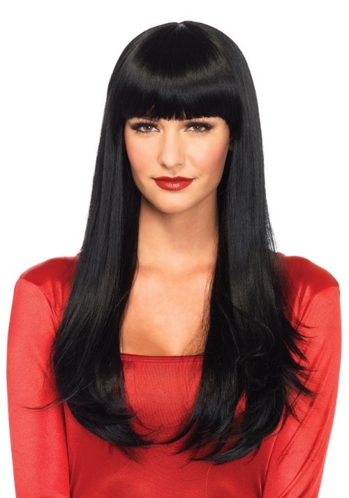 Black Straight Wig with Bangs