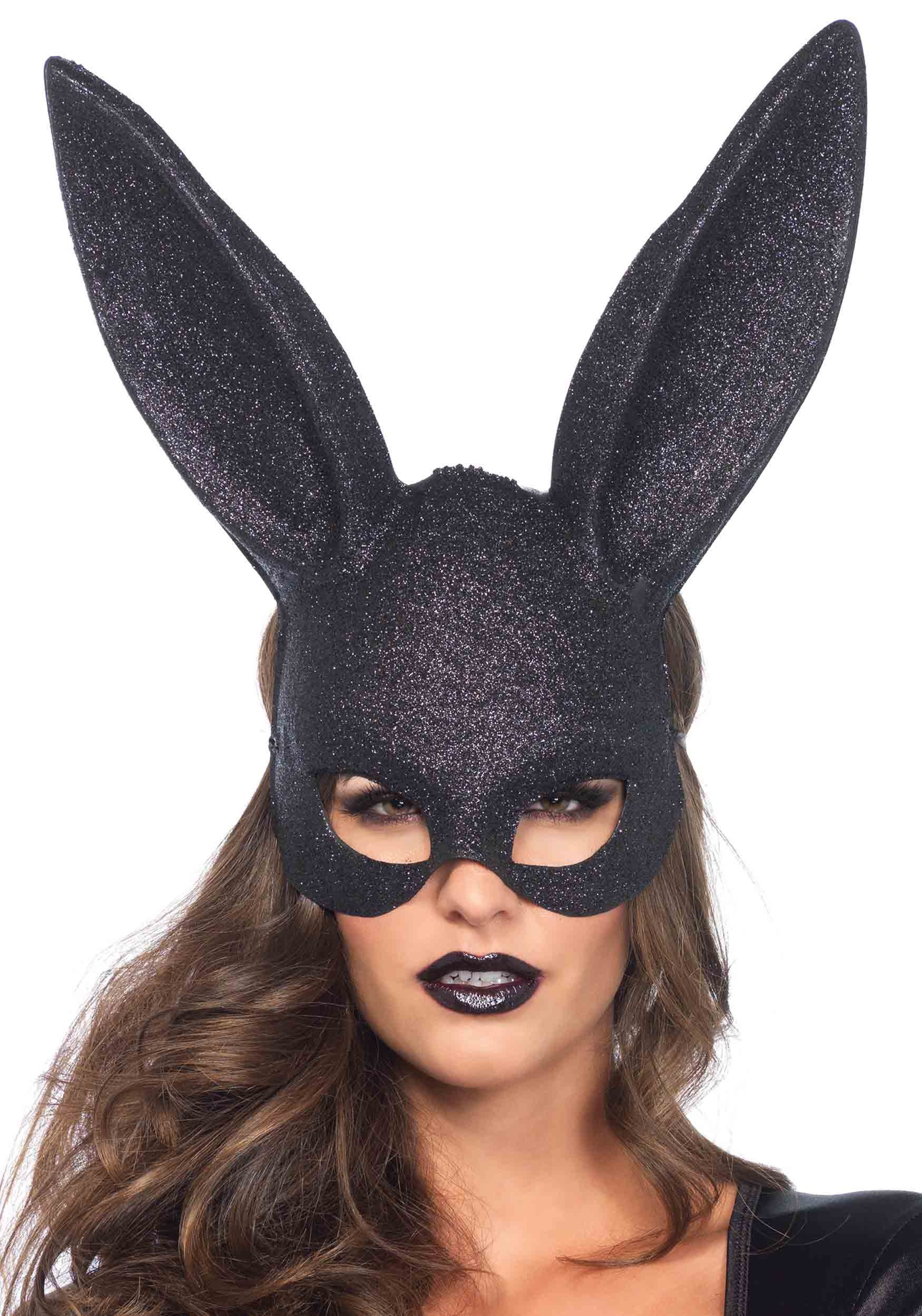 Black Glitter Bunny Costume Mask