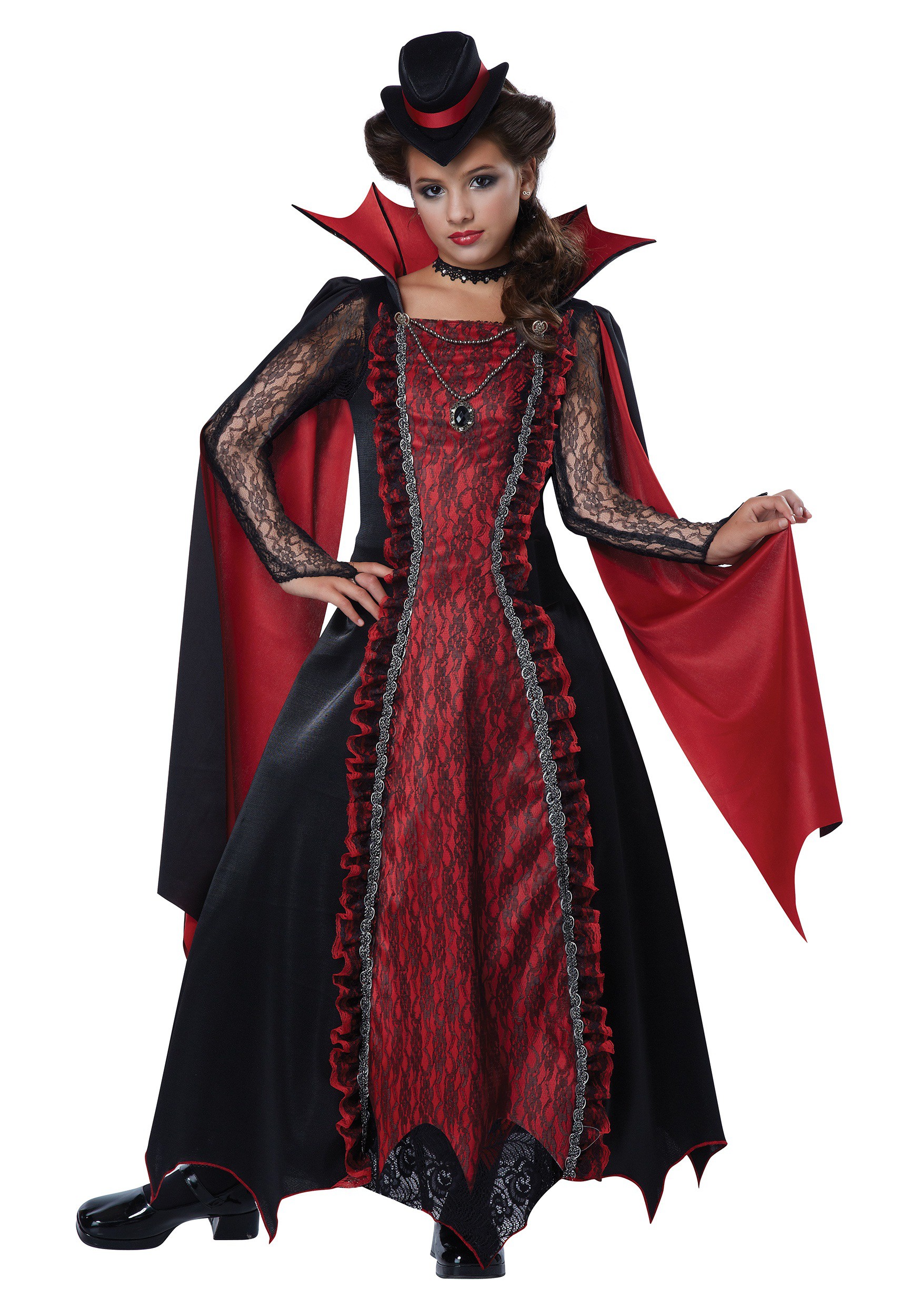 Photos - Fancy Dress California Costume Collection Girls Victorian Vampira Costume Black/Re 