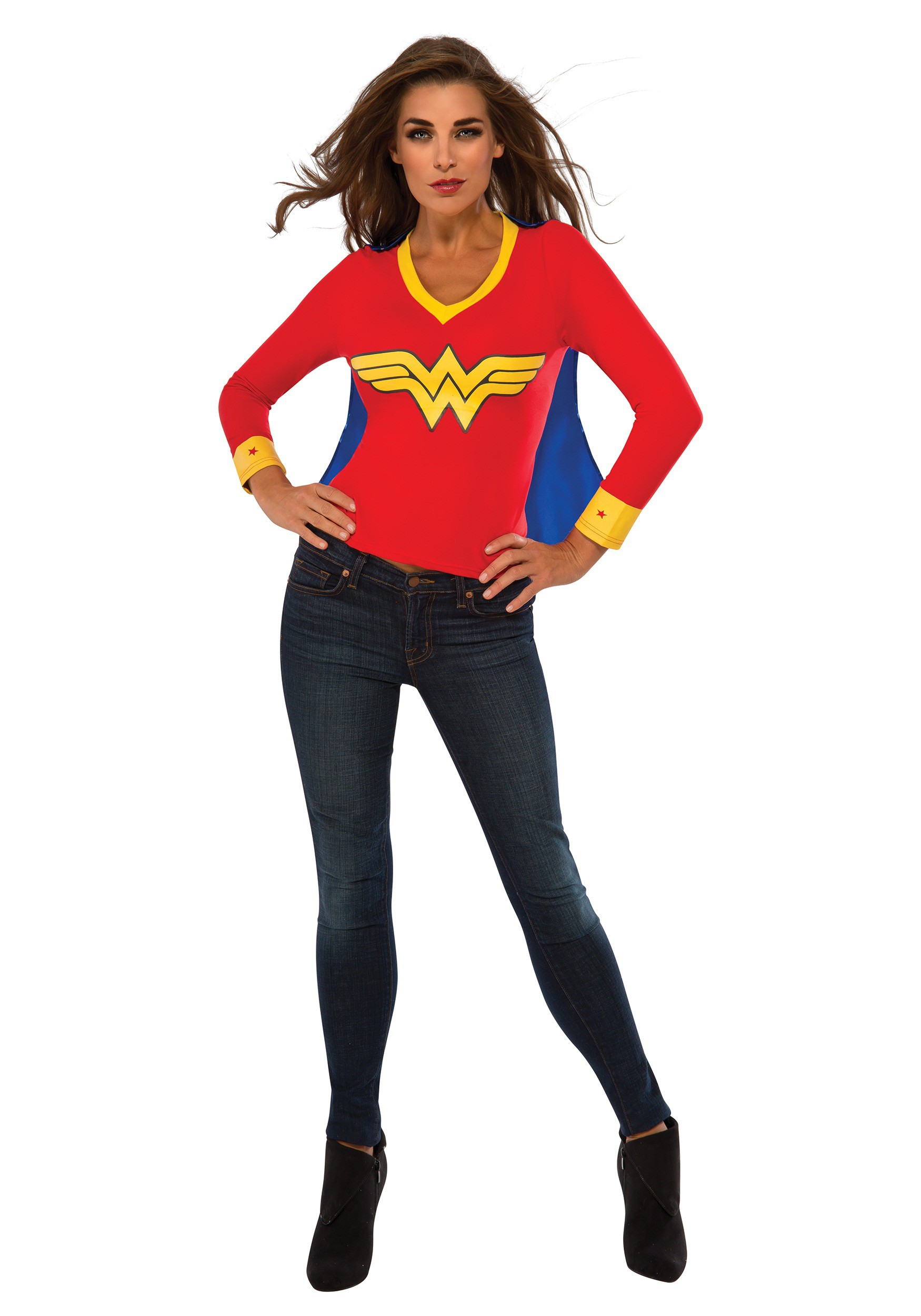 Wonder Woman Sporty Tee w/ Cape Costume for Women