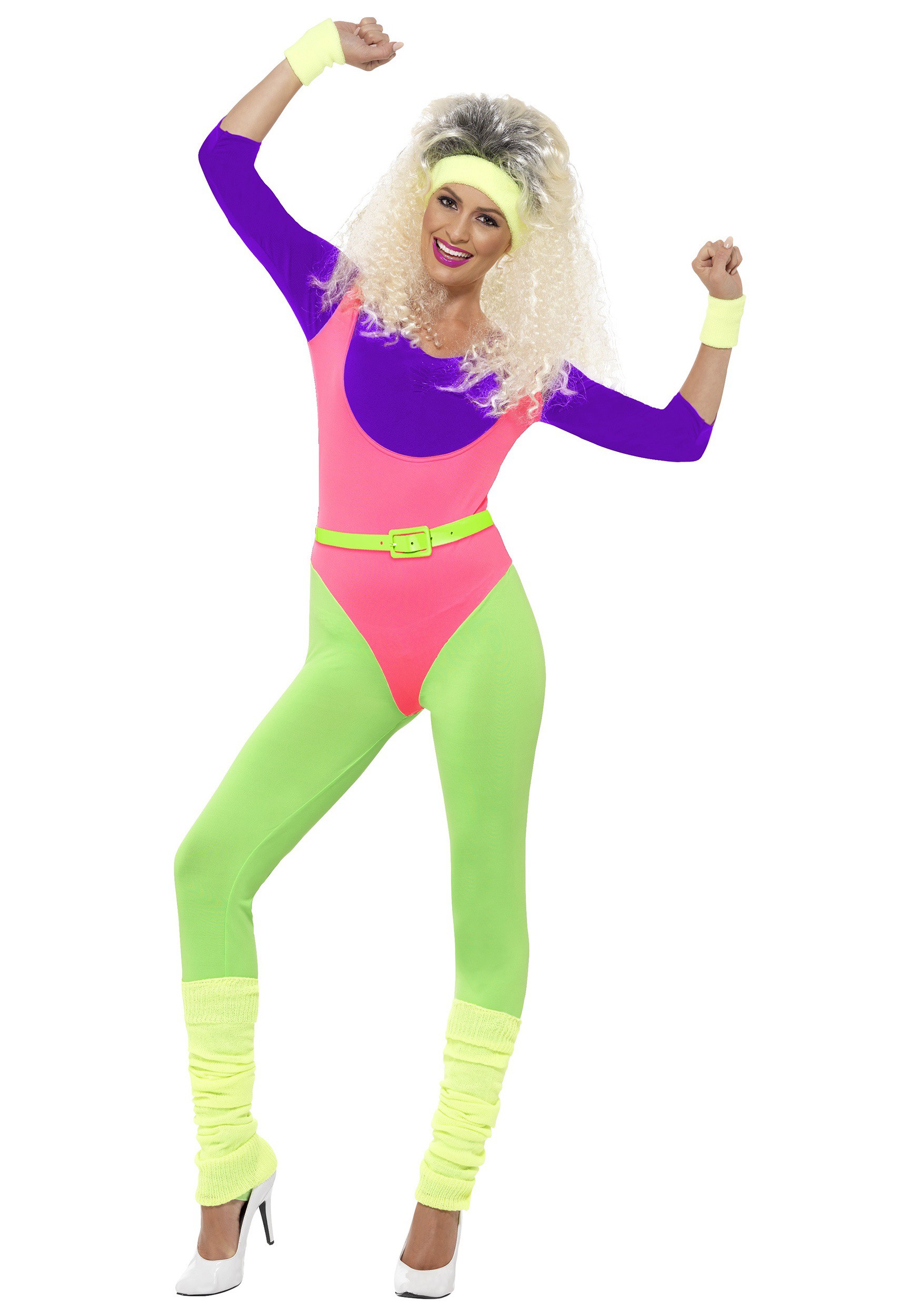 Photos - Fancy Dress Smiffys 80s Workout Women's Costume | 1980s Costumes Pink/Green/Pu