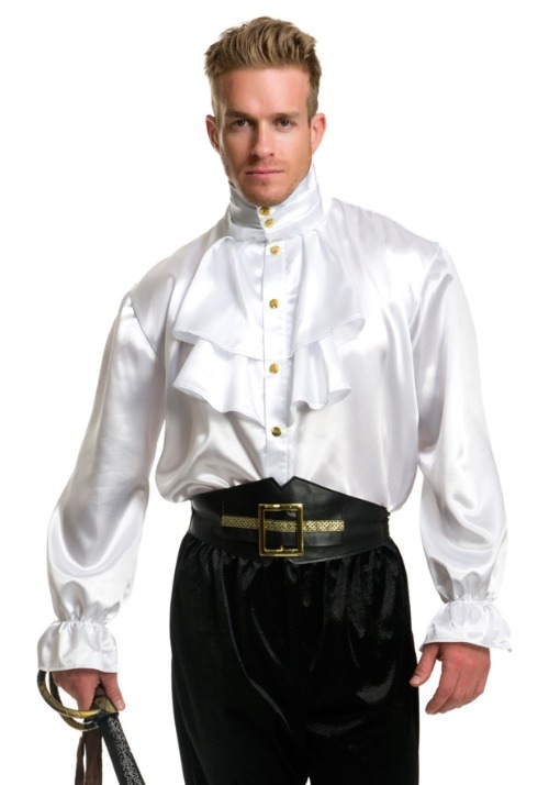 White Satin Ruffle Shirt For Men