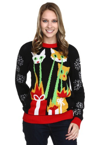 Laser Cat Zillas Adult Ugly Christmas Sweater