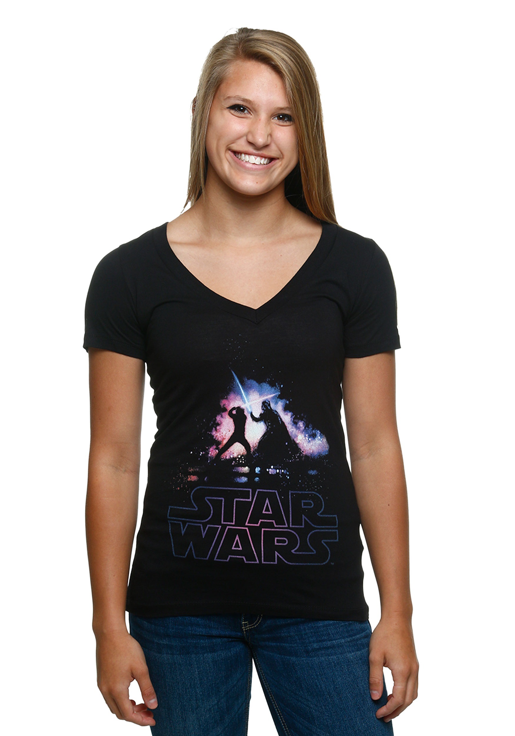 Star Wars Crossing Sabers Juniors V-Neck T-Shirt