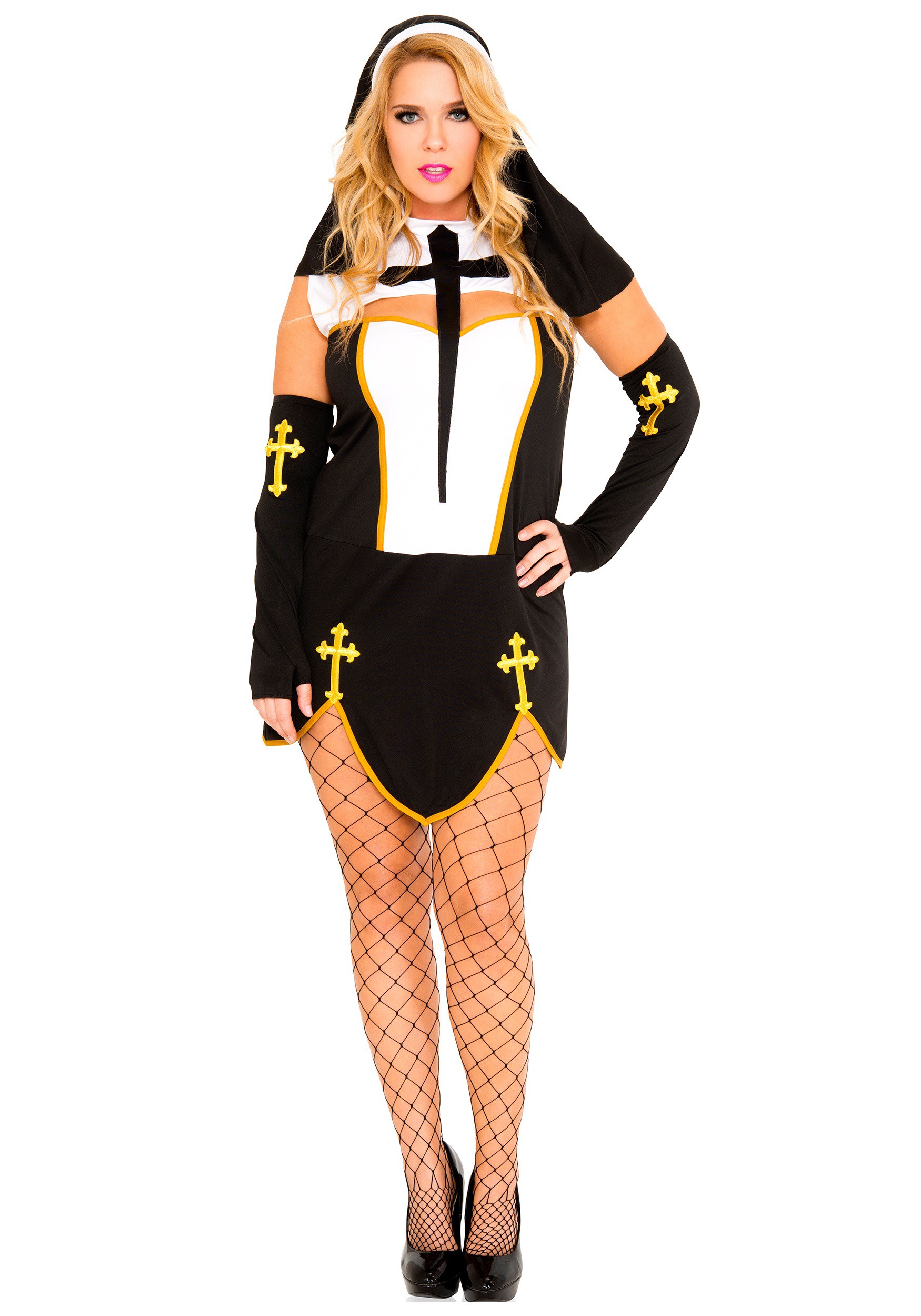 Photos - Fancy Dress Music Legs Plus Size Bad Habit Nun Women's Costume Dress Black/Orange&