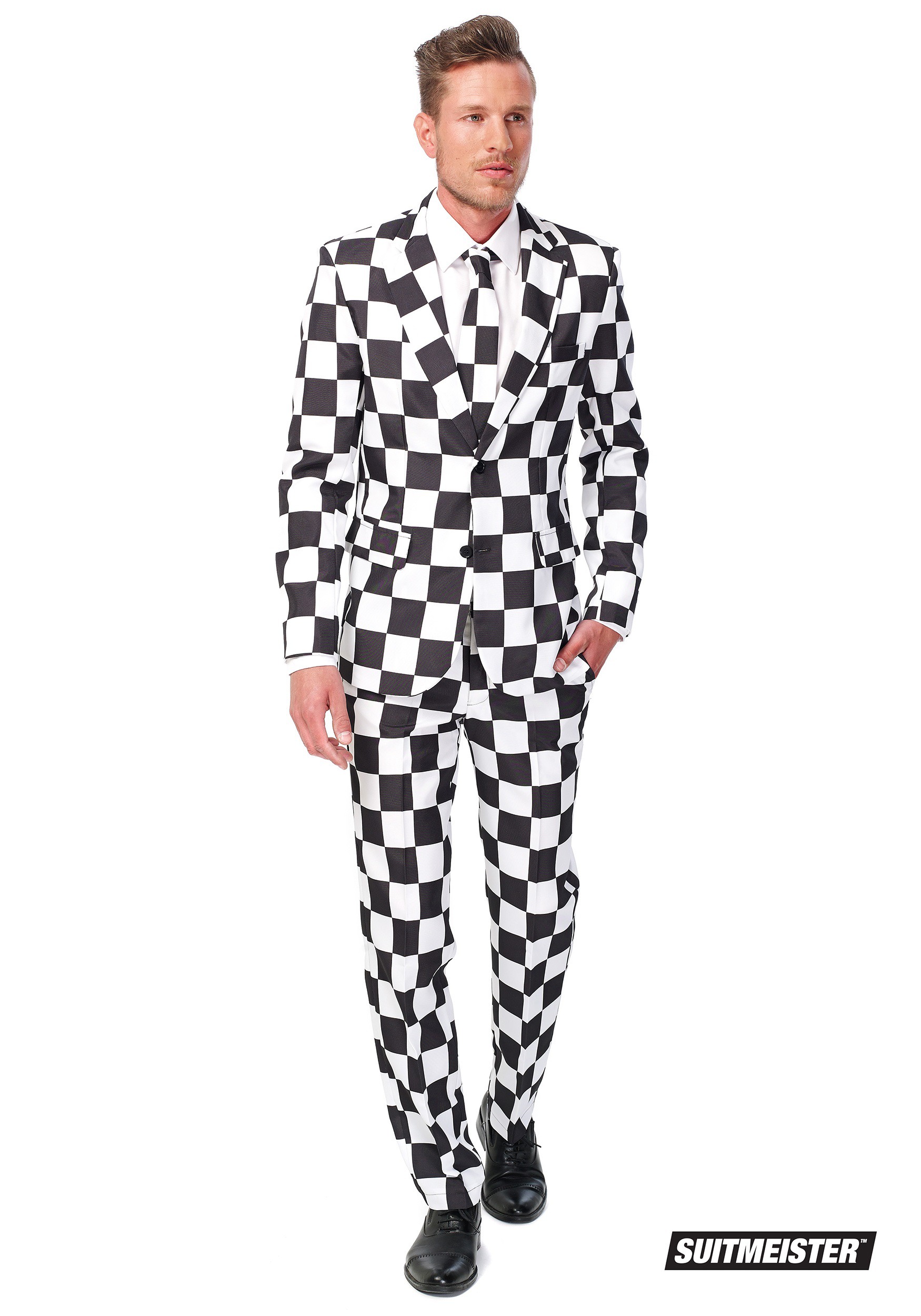 SuitMeister Basic Checkered Black and White Suit Costume for Men