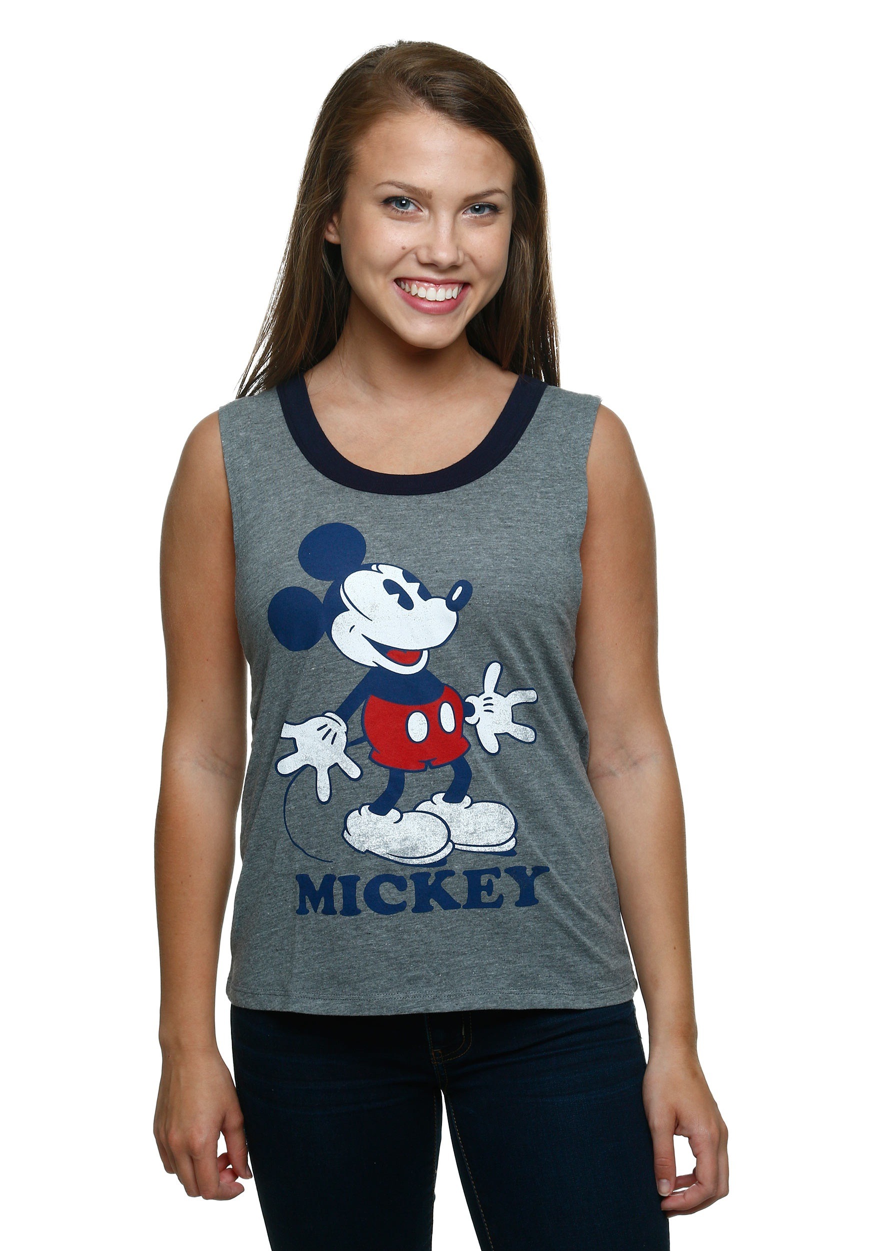 Womens Mickey  Mouse  Classic Pose Ringer Tank  Top 