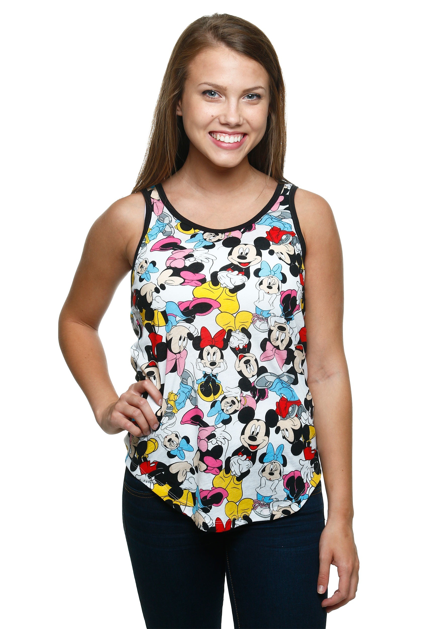 Womens Mickey & Minnie All Over Ringer Tank Top