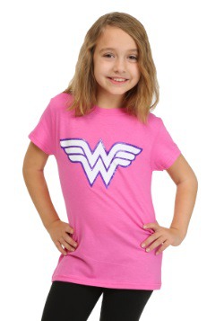 Wonder Woman Girls Pink Glitter Logo T-Shirt