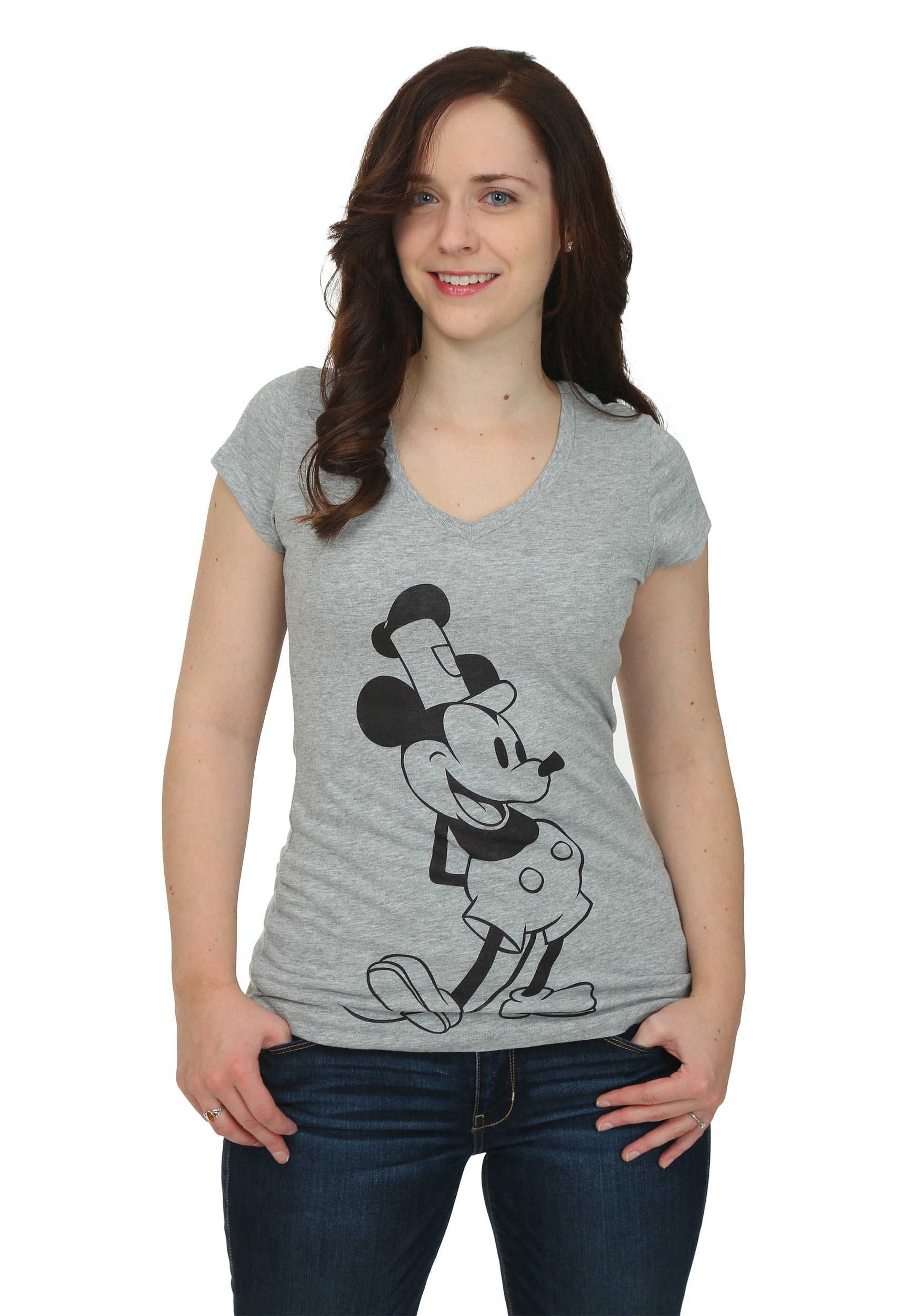 Download Steamboat Mickey Front & Back Print Womens V-Neck T-Shirt
